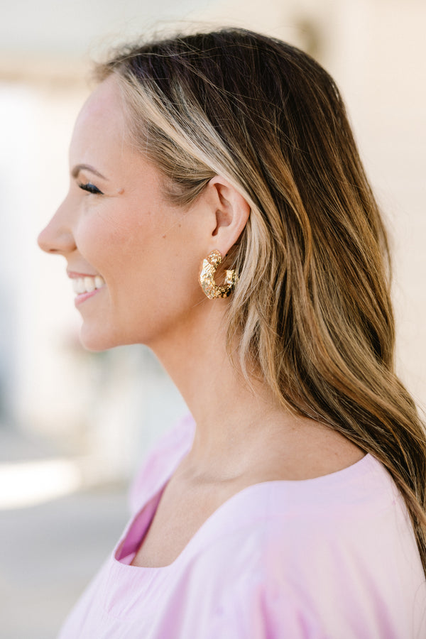 Chic Soul plus size clothing, chunky textured gold hoop earrings