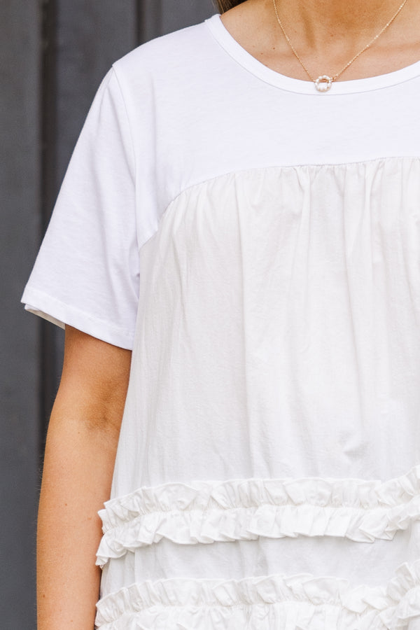 Chic Soul plus size clothing, short sleeve ruffled salt colored top with ruffled lines on the bottom