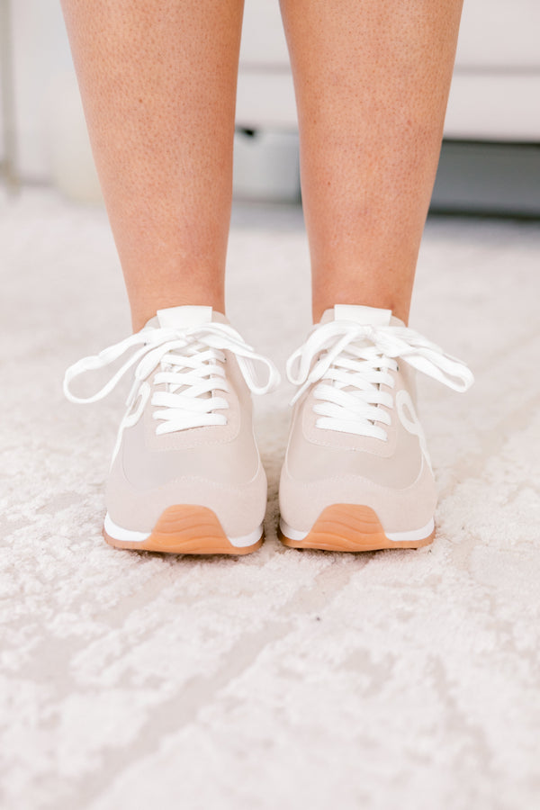 Chic Soul plus size clothing, light beige and white lace up sneakers