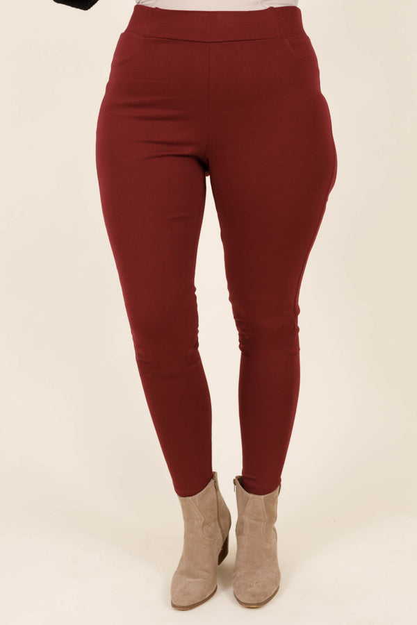 Chic Soul plus size clothing, merlot stretchy skinny pants