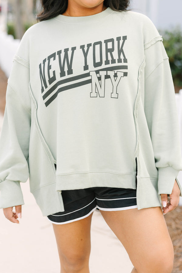 Chic Soul plus size clothing, light sage comfy crew neck sweatshirt with New York graphic