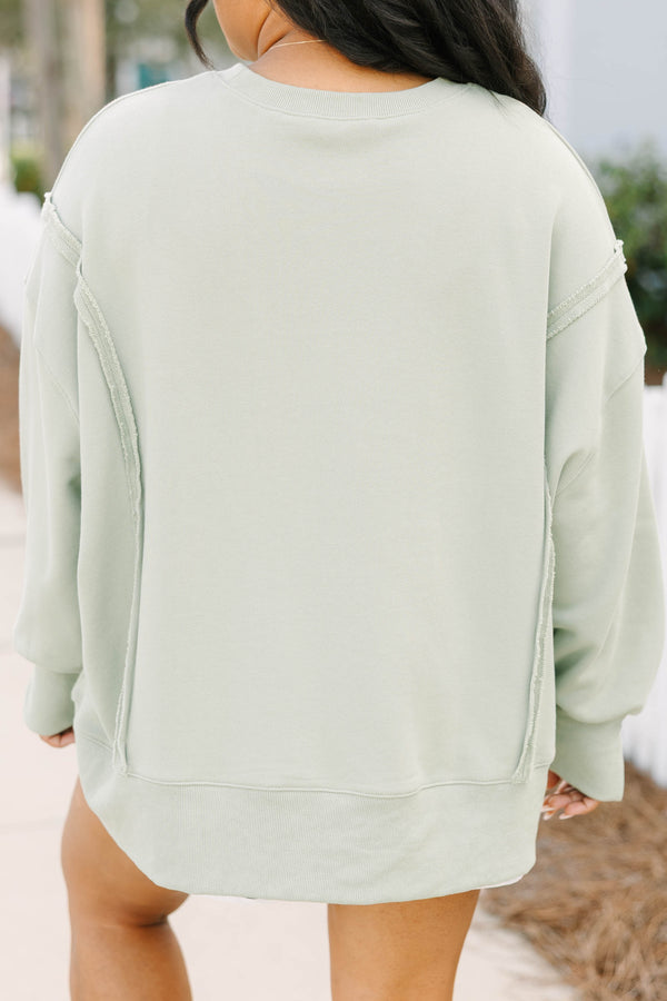Chic Soul plus size clothing, light sage comfy crew neck sweatshirt with New York graphic