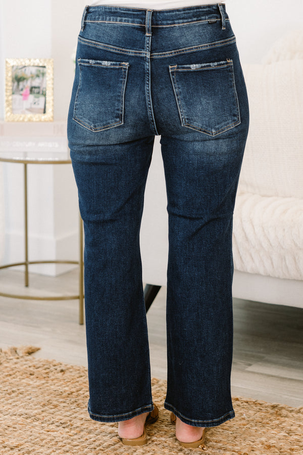 Chic Soul plus size clothing, dark wash denim jeans with slight distressing