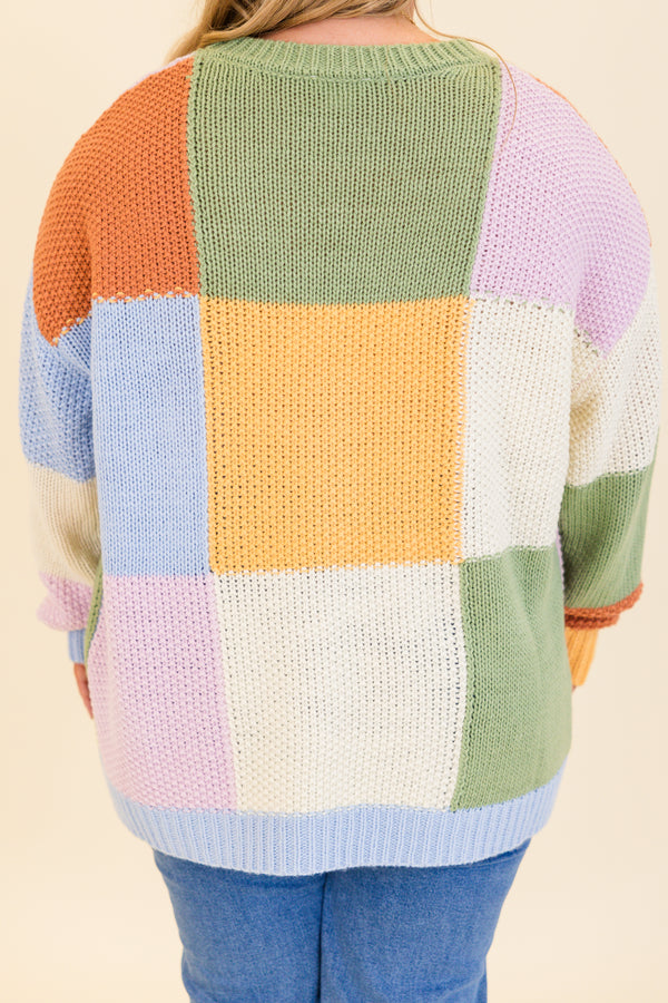 Chic Soul plus size clothing, multicolor colorblock pattern knitted sweater