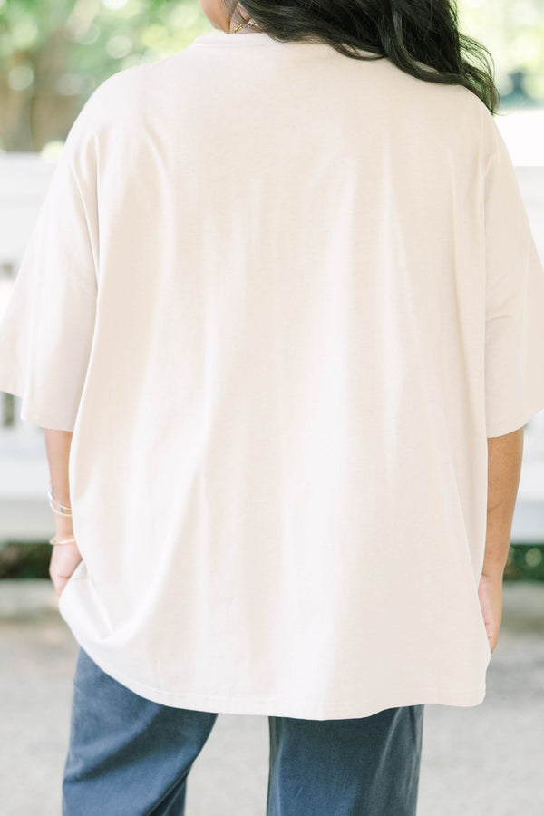 Plus size light mocha oversized boyfriend tee with 