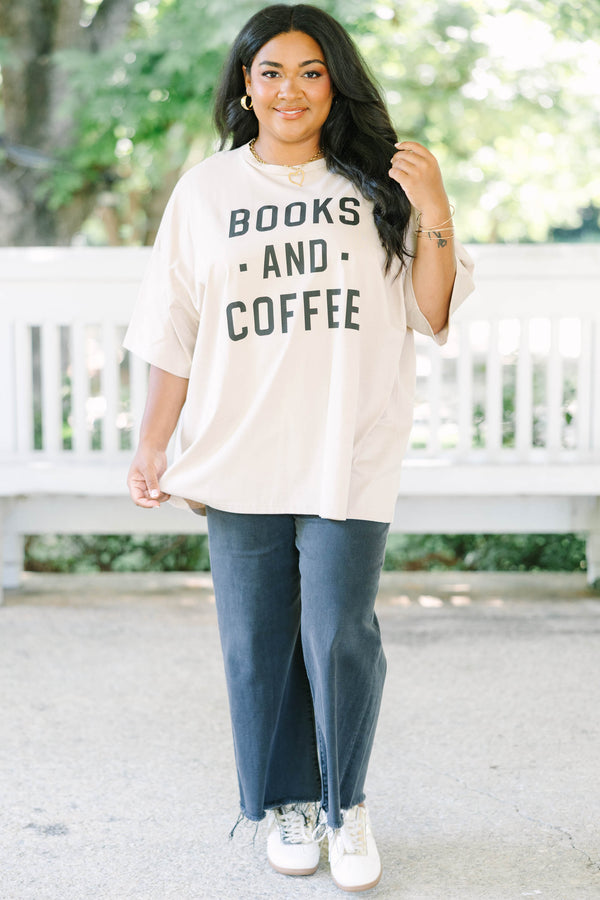 Plus size light mocha oversized boyfriend tee with 