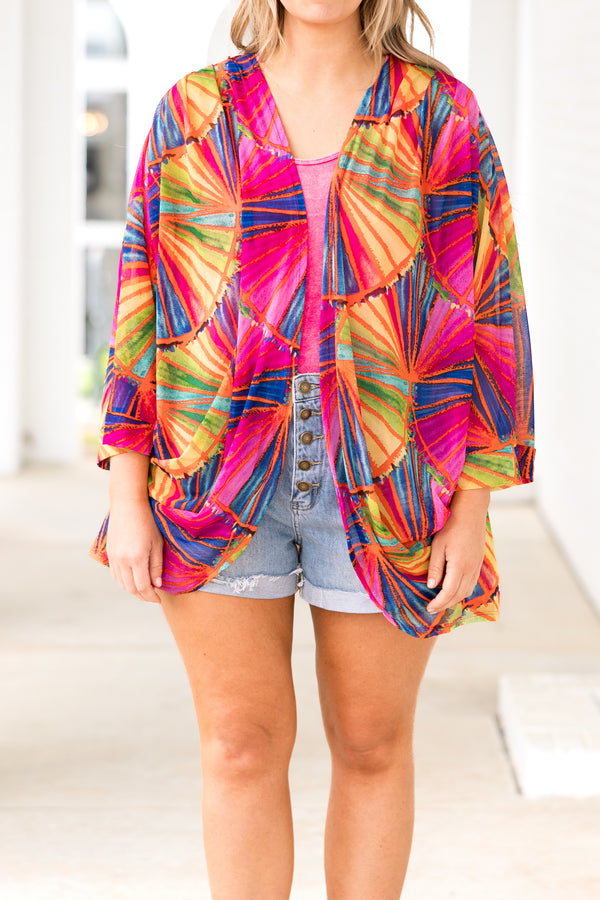 Chic Soul plus size clothing, multicolor floral pattern sheer kimono