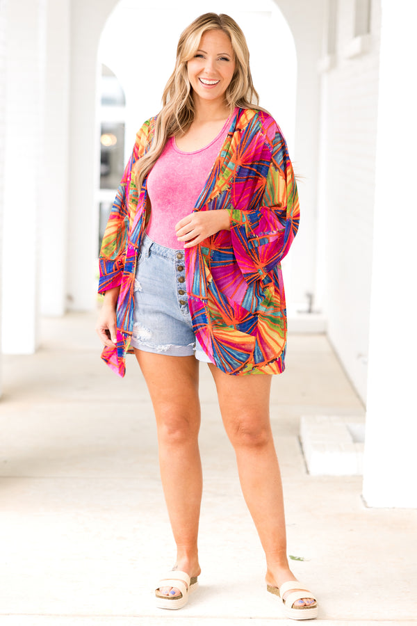 Chic Soul plus size clothing, multicolor floral pattern sheer kimono
