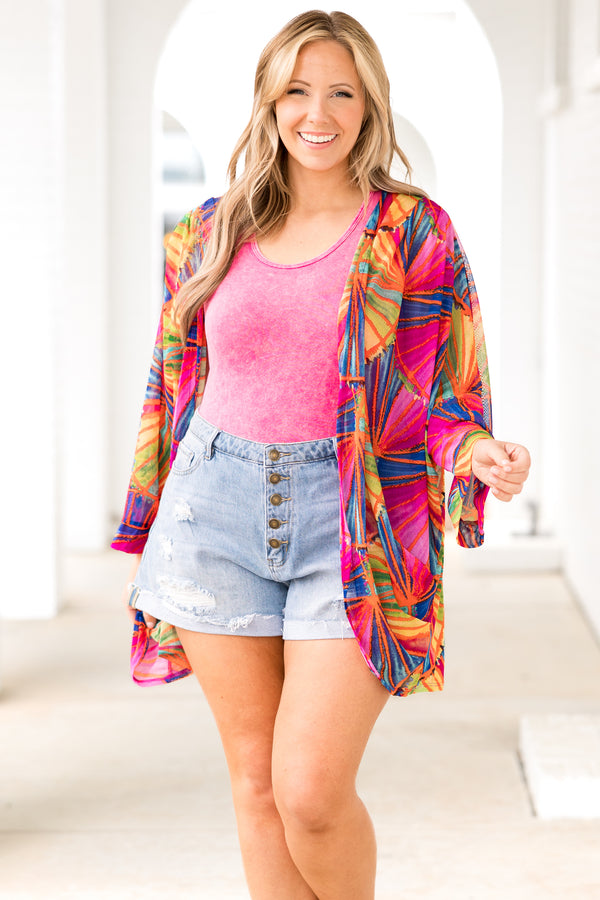 Chic Soul plus size clothing, multicolor floral pattern sheer kimono