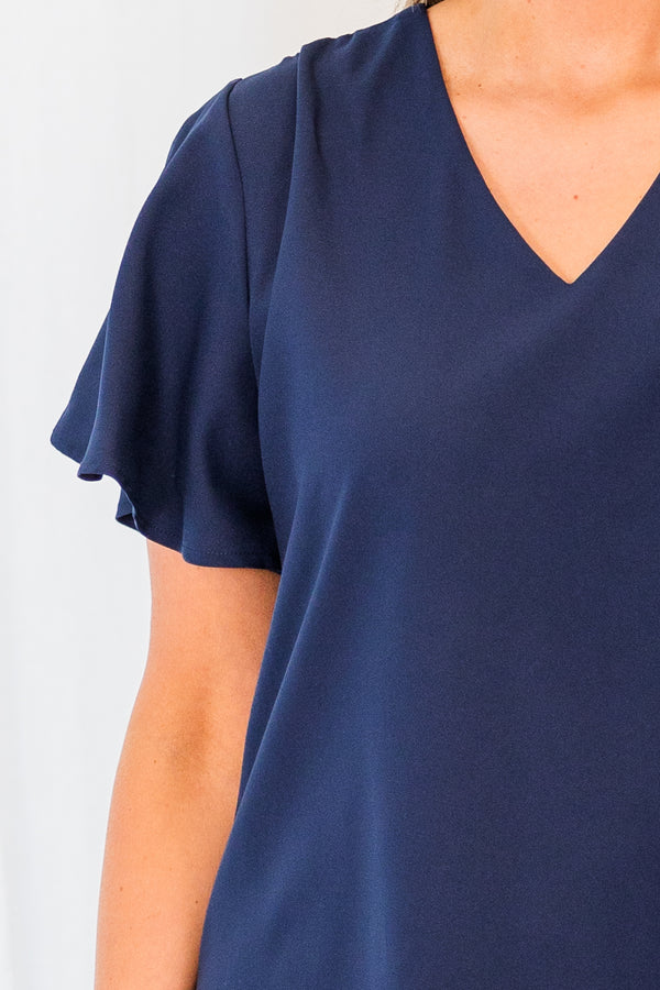 Chic Soul plus size clothing, short sleeve navy top with v-neckline