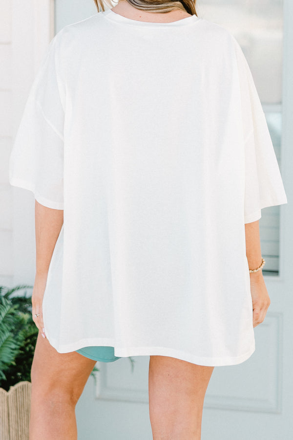 Chic Soul plus size clothing, ivory short sleeve boyfriend tee with floral print graphic