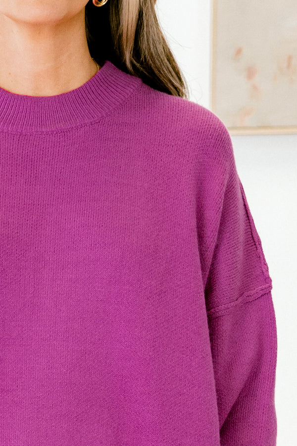 Chic Soul plus size clothing, dark fuchsia purple long sleeve crewneck sweater