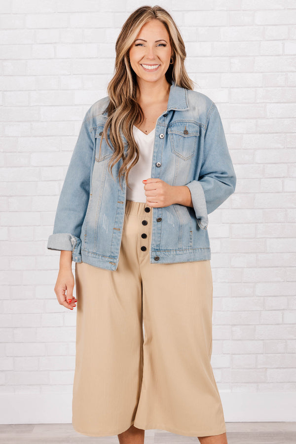 Chic Soul plus size clothing, mocha colored flare style pants with a elastic waistband with button detail