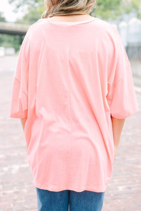 Plus Size neon coral pink boyfriend tee with a butterfly graphic and 