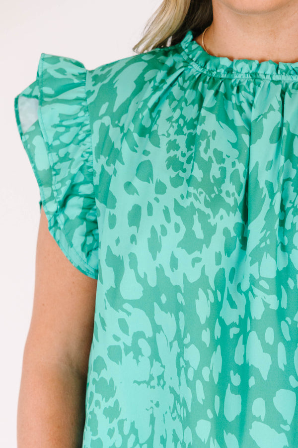 Chic Soul plus size clothing, green abstract print flutter short sleeve top