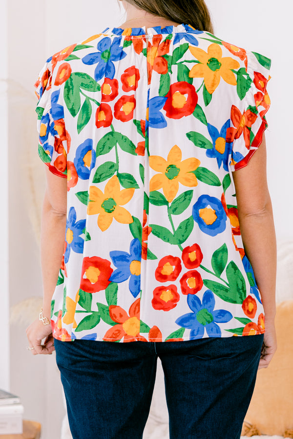 Chic Soul plus size clothing, white floral short sleeve top 