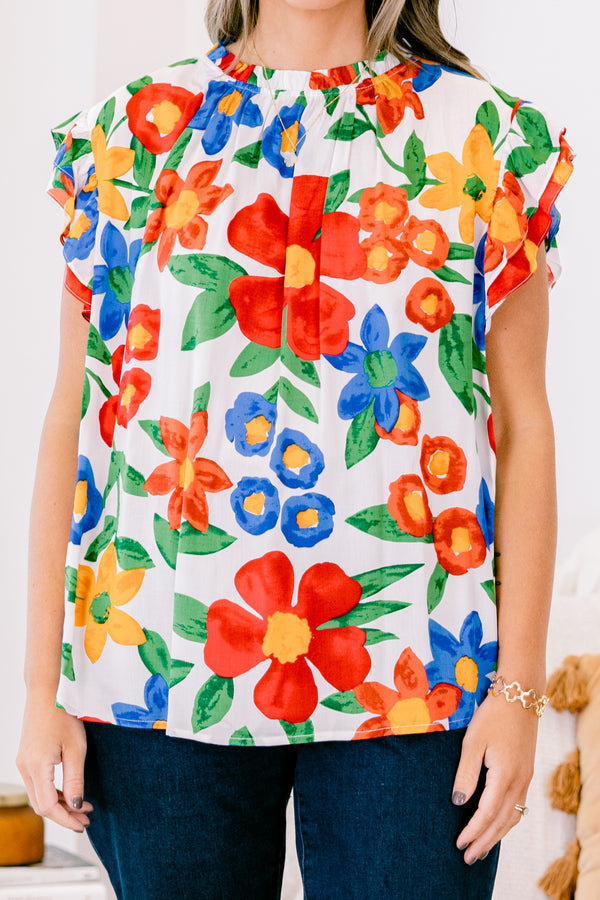 Chic Soul plus size clothing, white floral short sleeve top 