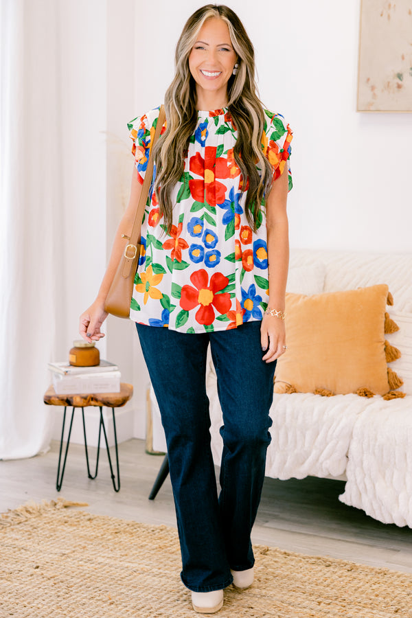 Chic Soul plus size clothing, white floral short sleeve top 