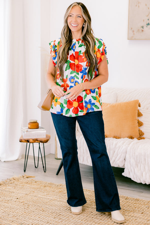 Chic Soul plus size clothing, white floral short sleeve top 