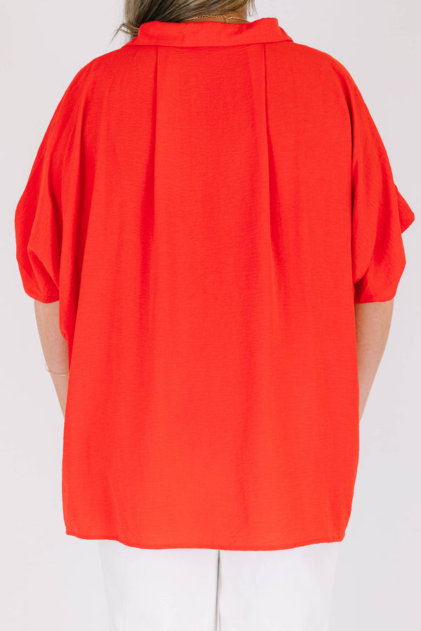 Chic Soul plus size clothing, short-sleeve high-low hemline collared red top with a split-v-neckline 