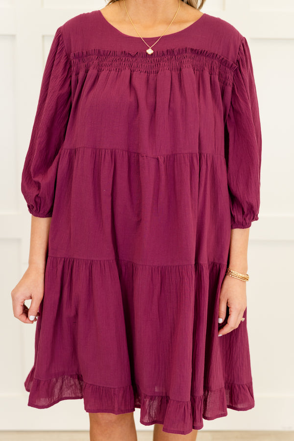 Chic Soul plus size clothing, burgundy short tiered dress