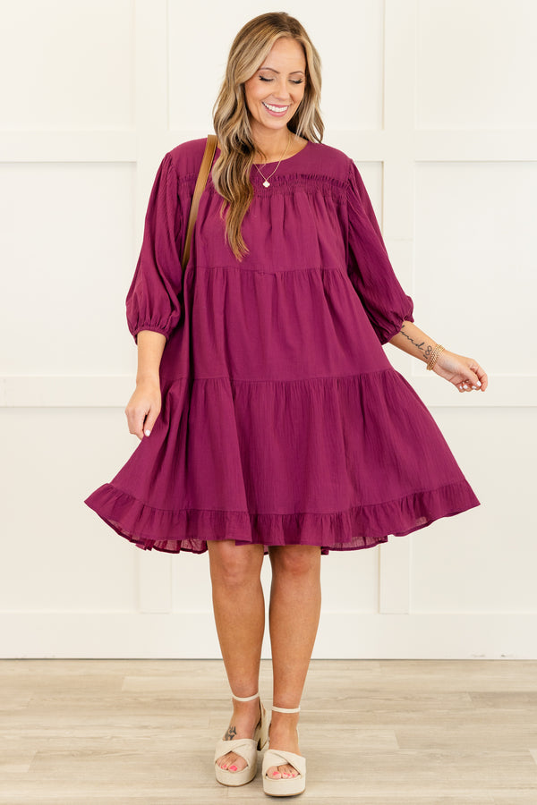Chic Soul plus size clothing, burgundy short tiered dress