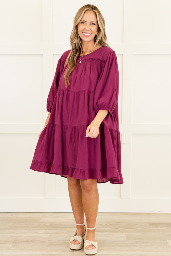Chic Soul plus size clothing, burgundy short tiered dress