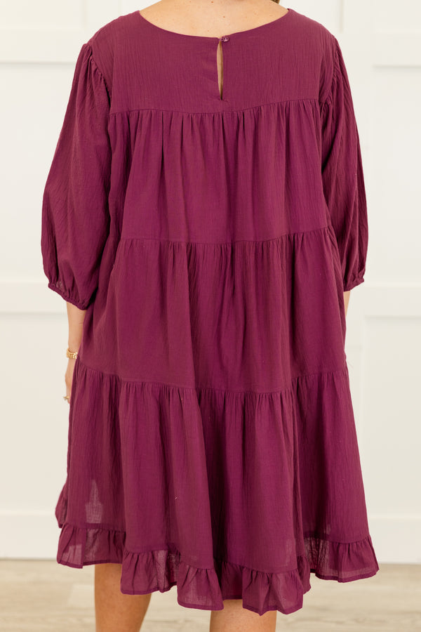 Chic Soul plus size clothing, burgundy short tiered dress
