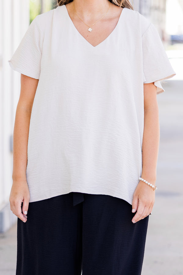 Chic Soul plus size clothing, short sleeve flowy blouse with v neckline and ruffle short sleeves