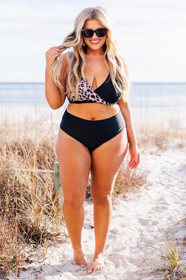 Chic soul plus size clothing, black high waisted swim bottoms