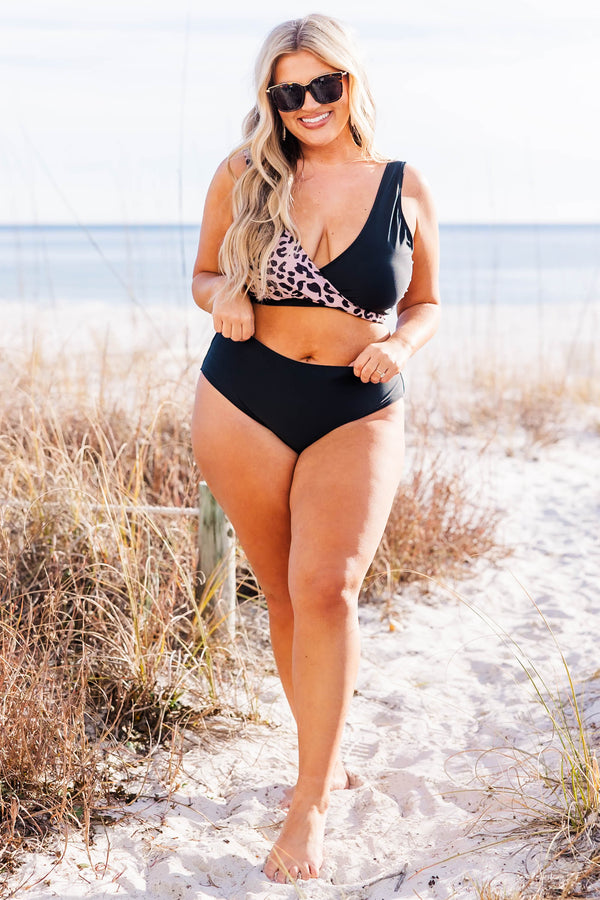 Chic soul plus size clothing, black high waisted swim bottoms