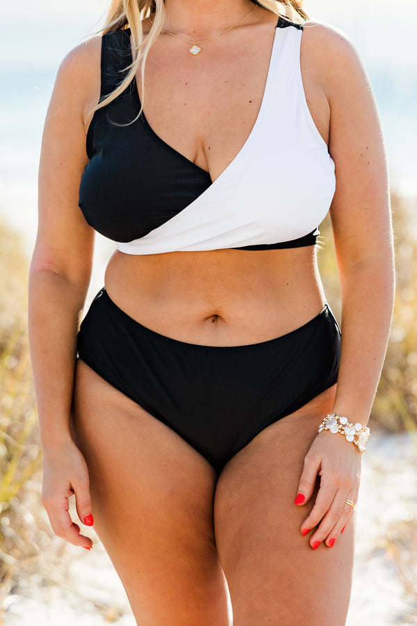 Chic Soul plus size clothing, Black colorblock swim bottoms 