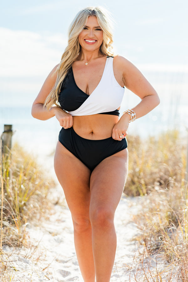 Chic Soul plus size clothing, Black colorblock swim bottoms 