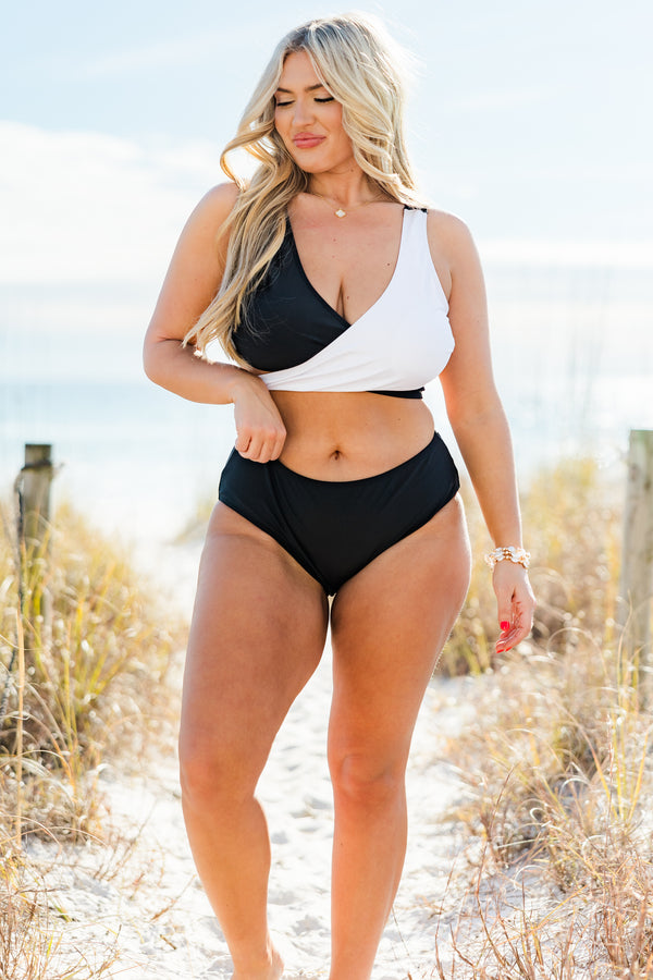 Chic Soul plus size clothing, Black colorblock swim bottoms 