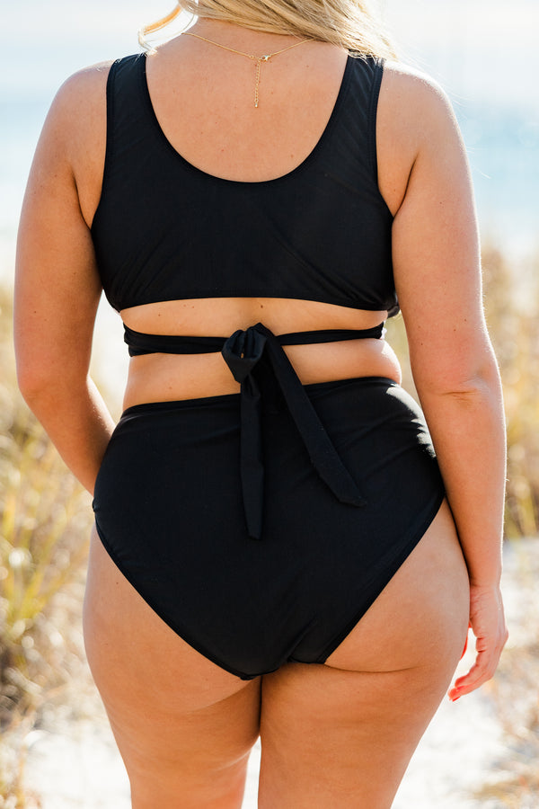 Chic Soul plus size clothing, Black colorblock swim bottoms 
