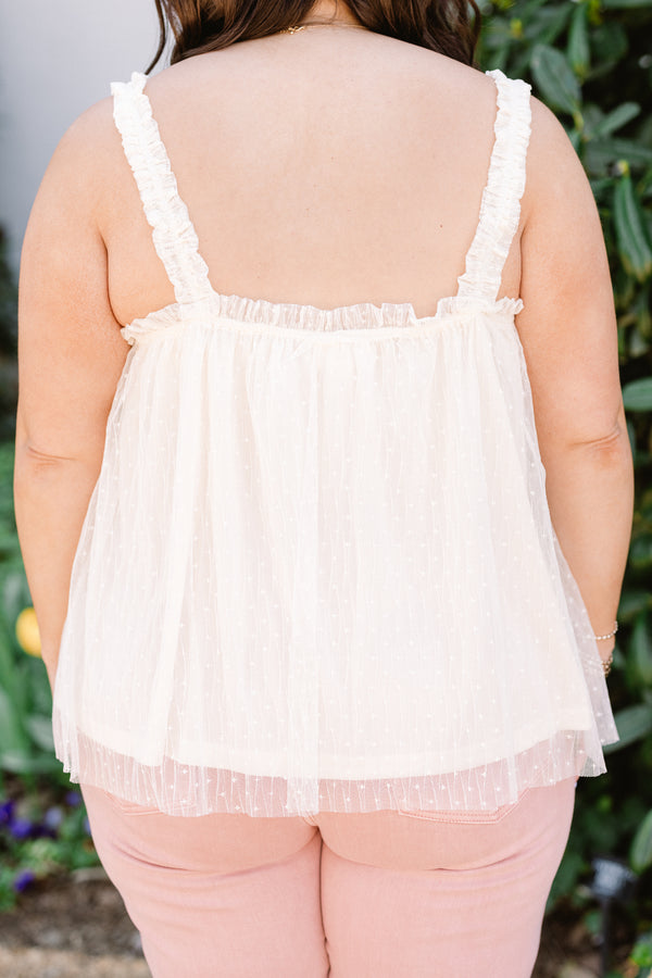 Chic Soul plus size clothing, sleeveless vanilla cream white layered tank top with a square-neckline with a lace layering