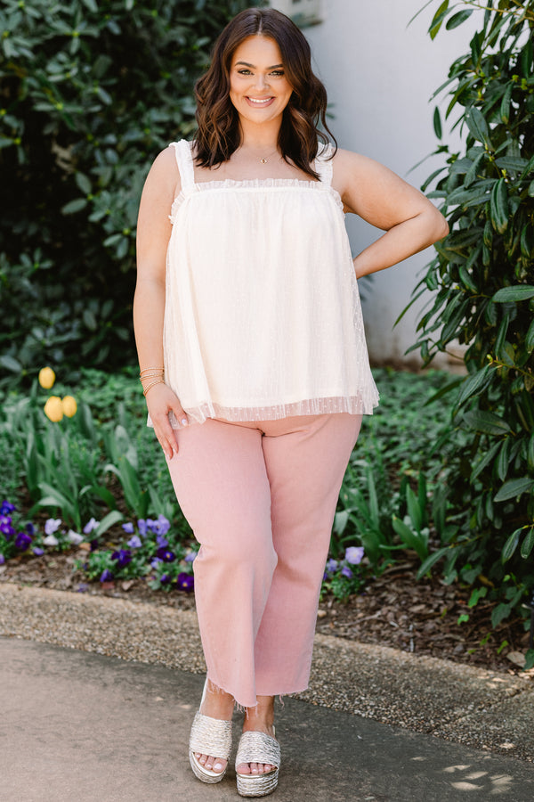 Chic Soul plus size clothing, sleeveless vanilla cream white layered tank top with a square-neckline with a lace layering