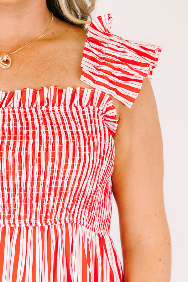 Chic soul plus size clothing, Red striped short sleeveless casual dress  