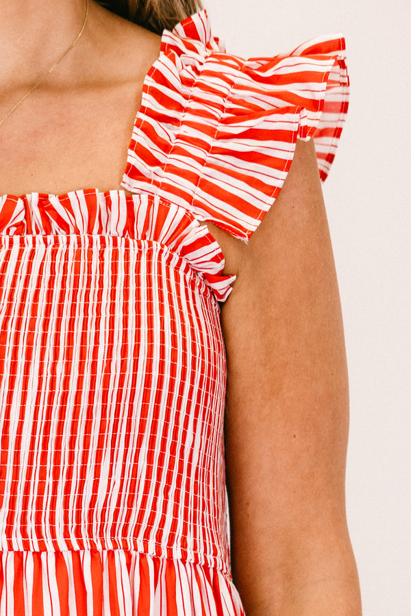 Chic soul plus size clothing, Red striped short sleeveless casual dress  