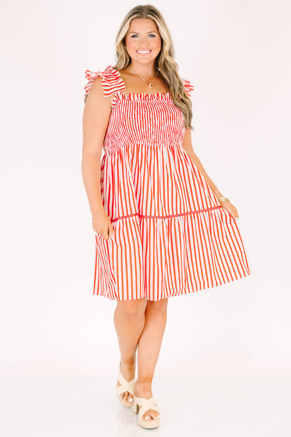Chic soul plus size clothing, Red striped short sleeveless casual dress  