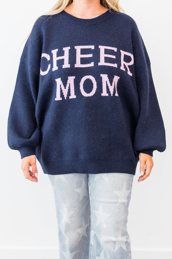 Chic Soul plus size clothing, navy long sleeve knit sweater with pink 