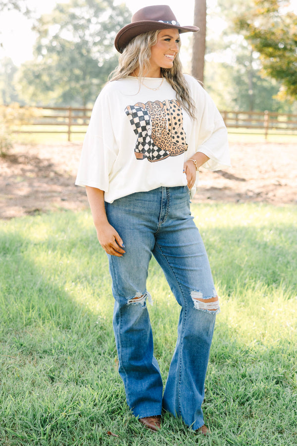 Cheetah Boots Boyfriend Tee, Ivory