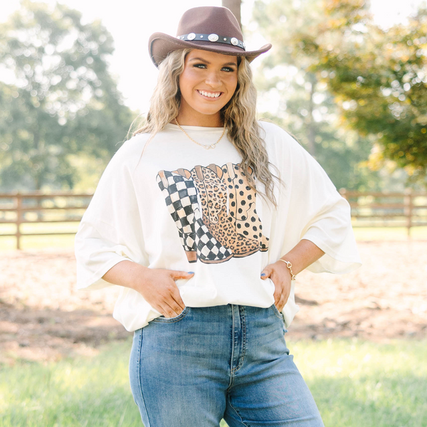 Cheetah Boots Boyfriend Tee, Ivory