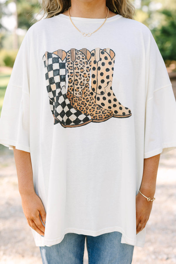 Cheetah Boots Boyfriend Tee, Ivory