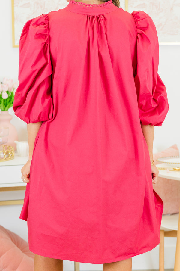Chic Soul plus size clothing, short-bubble-sleeve pink dress with v-neckline