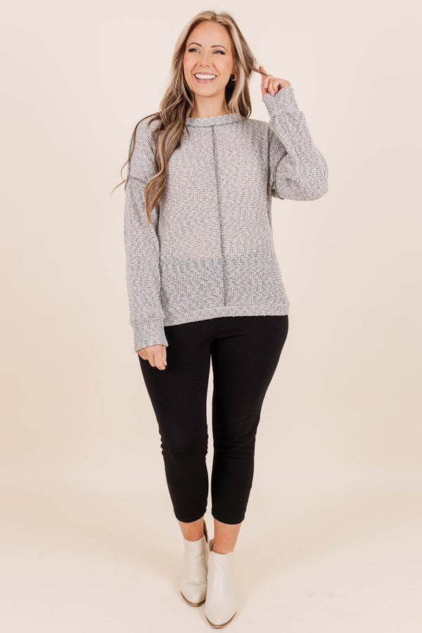 Chic Soul plus size clothing, grey color sweater regular fit and length heathered with outward seamlines