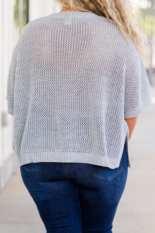 Chic Soul plus size clothing, short-sleeve heather grey crochet knit top 