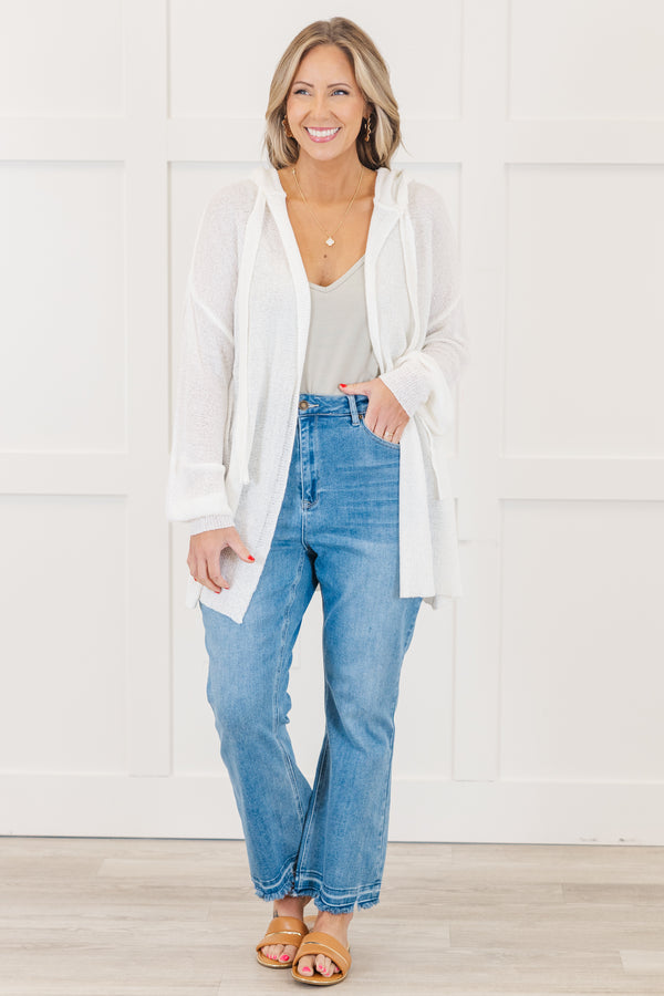 Chic Soul Plus size clothing, White long sleeve cardigan