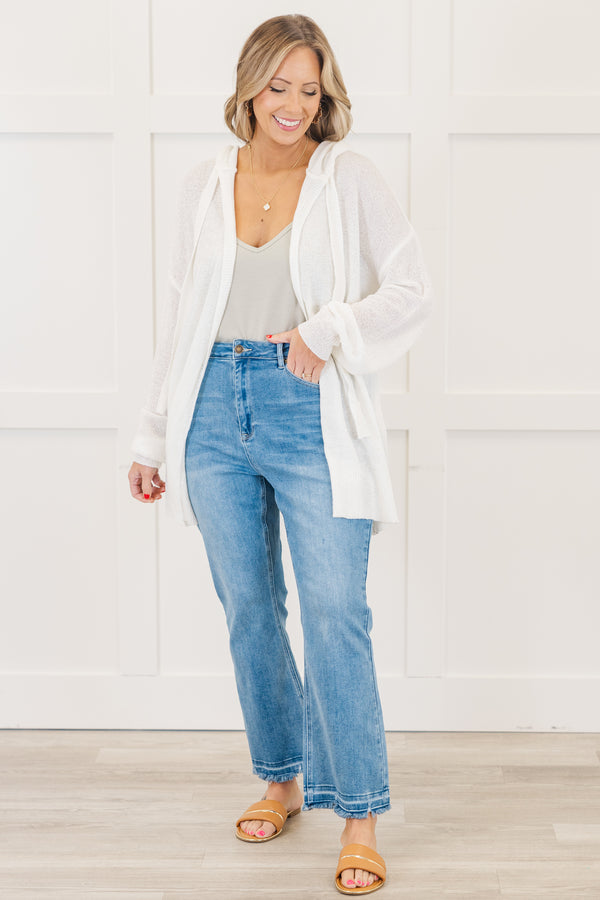 Chic Soul Plus size clothing, White long sleeve cardigan