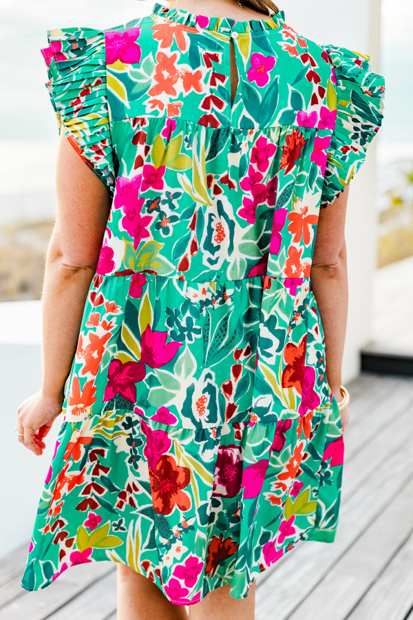 Chic Soul Plus Size Clothing, mint green colorful floral babydoll dress